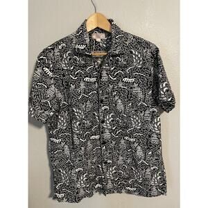 Wallace & Barnes Mens Camp Collar Shirt Medium Dobby Scribble Modern Artsy